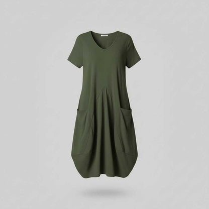 Loose Fitting Summer Midi Dress | Women's Dress with Pockets