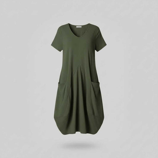 Loose Fitting Summer Midi Dress | Women's Dress with Pockets