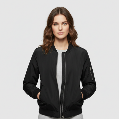 Women's Slim Fit Short Bomber Jacket | Casual Zipper Design