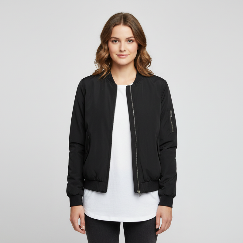 Women's Slim Fit Short Bomber Jacket | Casual Zipper Design