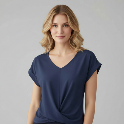Women's V-Neck Twist Top | Casual Short Sleeve Blouse