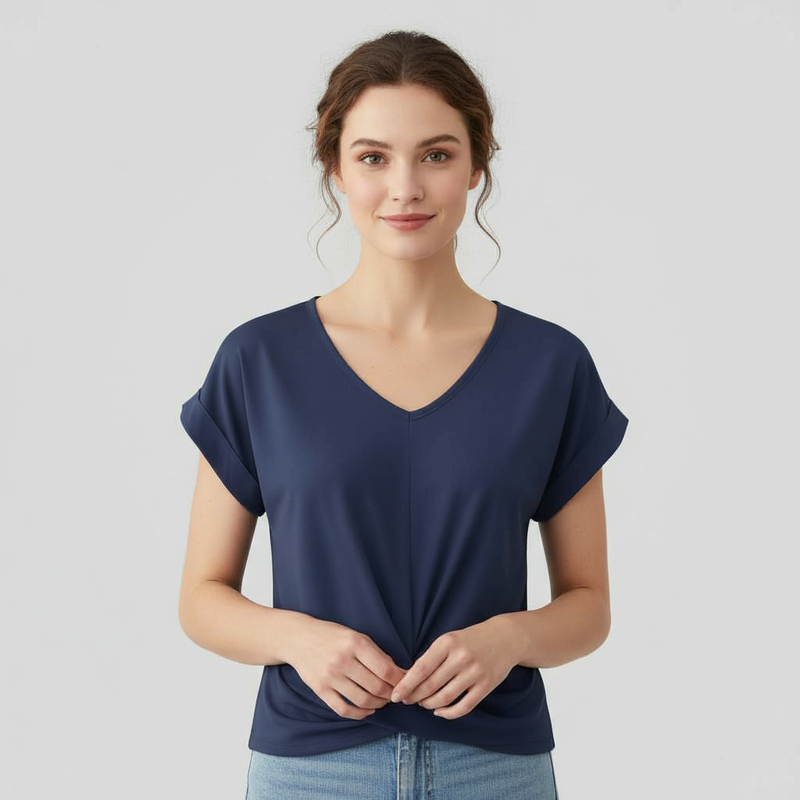 Women's V-Neck Twist Top | Casual Short Sleeve Blouse