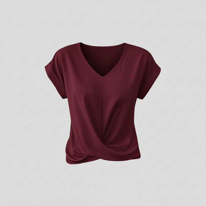 Women's V-Neck Twist Top | Casual Short Sleeve Blouse